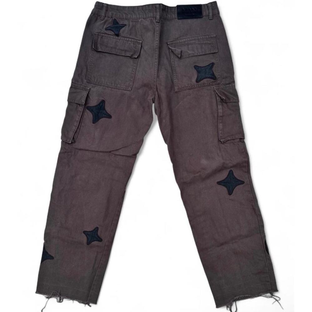 BoohooMAN Gray Cargo Pants Star Embroidery Streetwear - Picture 2 of 7